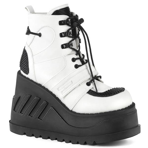 Demonia Women's Stomp-13 Platform Boots - White Vegan Leather D4601-39US Clearance
